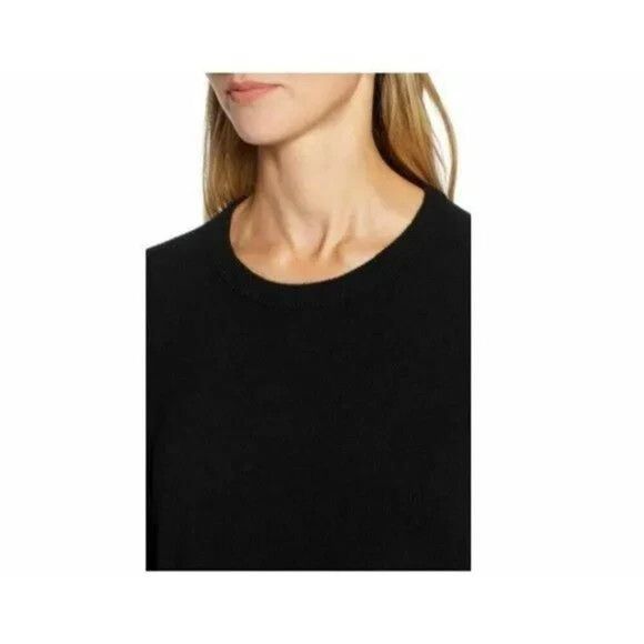 Halogen Women Black 100% Cashmere Crew Neck Sweater Size Medium w/side slits - Picture 3 of 6
